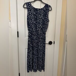 Classic Navy and White Sleeveless Printed Midi Dress